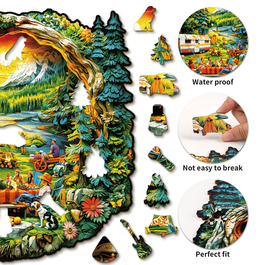 Whimsical Wooden Jigsaw Puzzle- Comfortable Campsite
