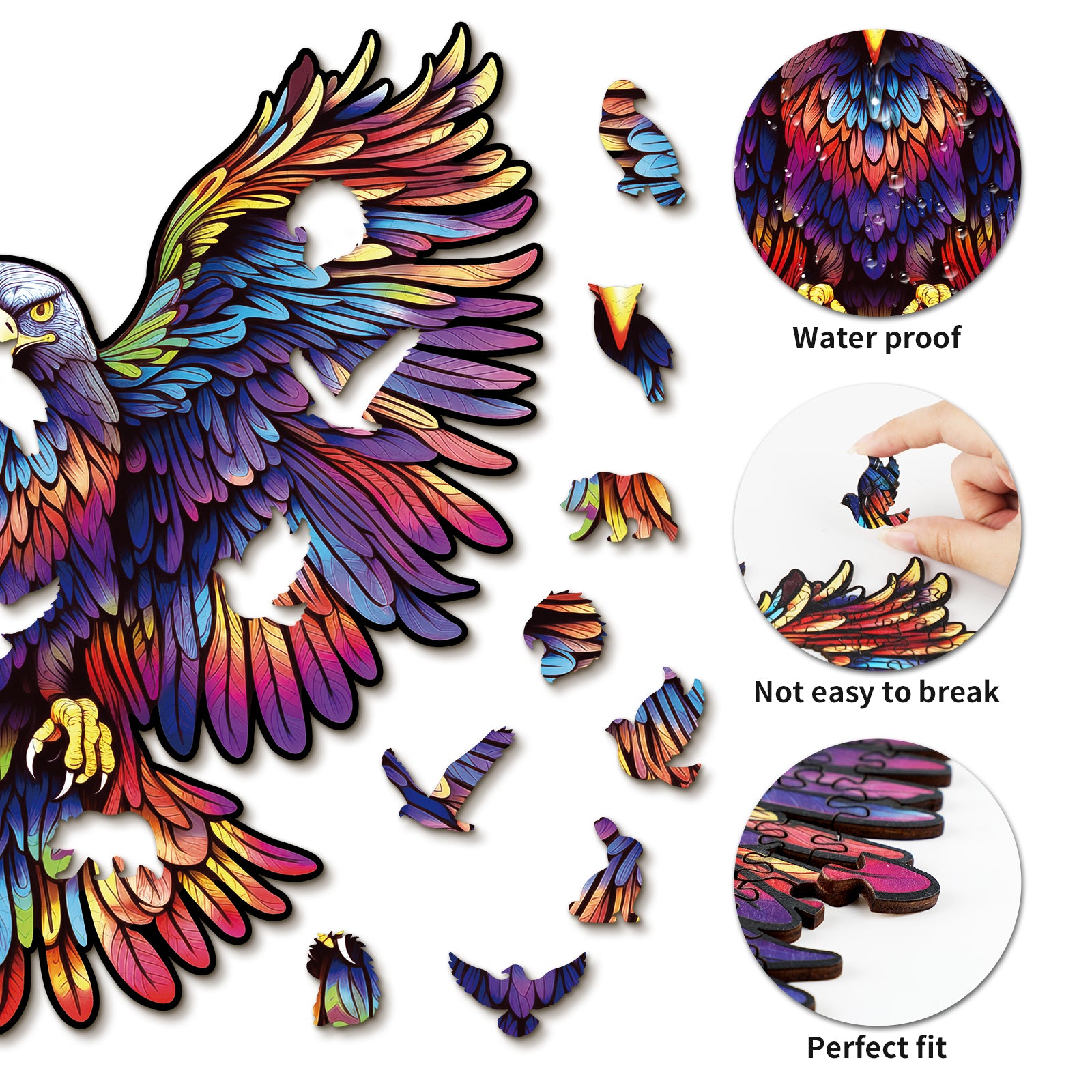 Whimsical Wooden Jigsaw Puzzle-Soaring Eagle Image secondaire du produit