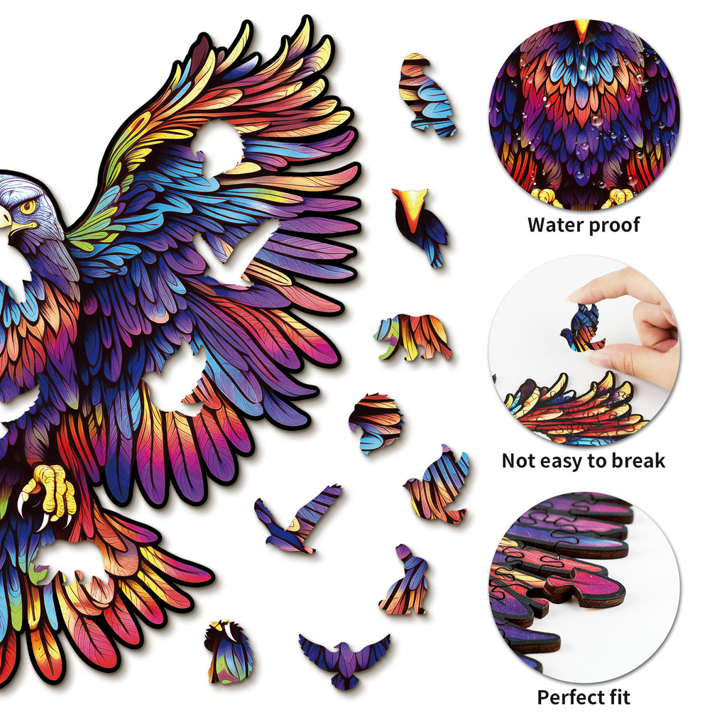 Whimsical Wooden Jigsaw Puzzle-Soaring Eagle