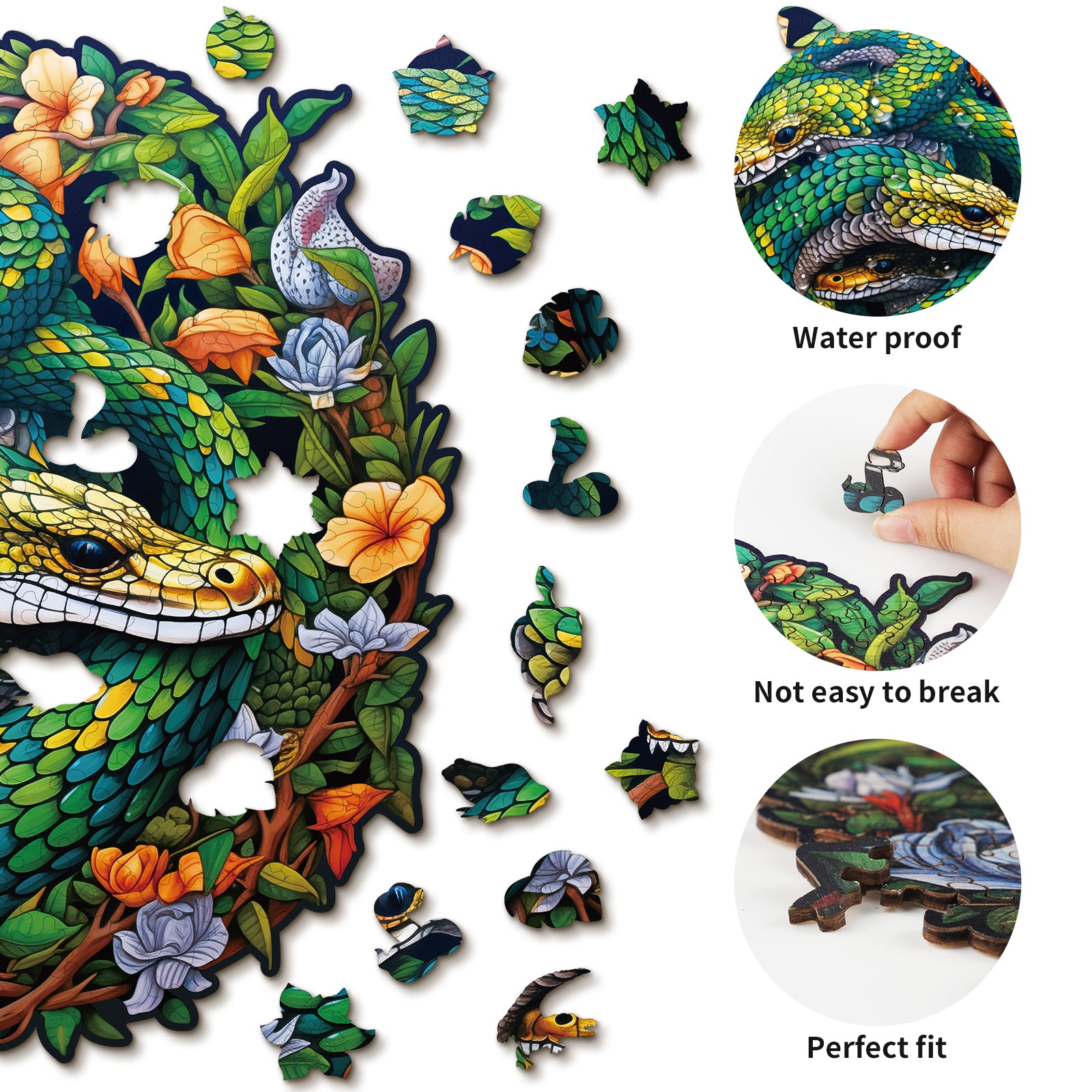 Whimsical Wooden Jigsaw Puzzle- The Snake Family Image secondaire du produit
