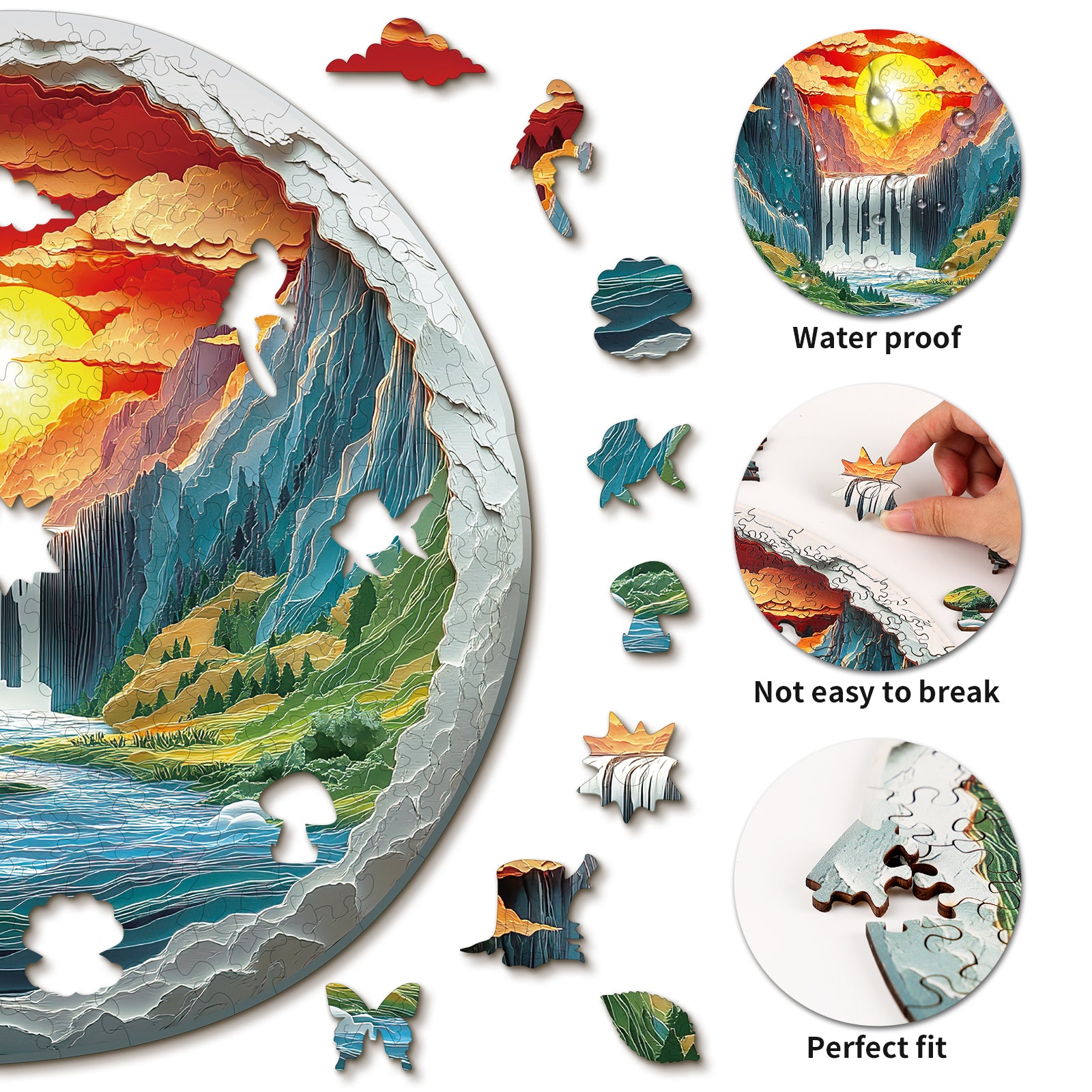 Whimsical Wooden Jigsaw Puzzle- Canyon Waterfall Secondary image