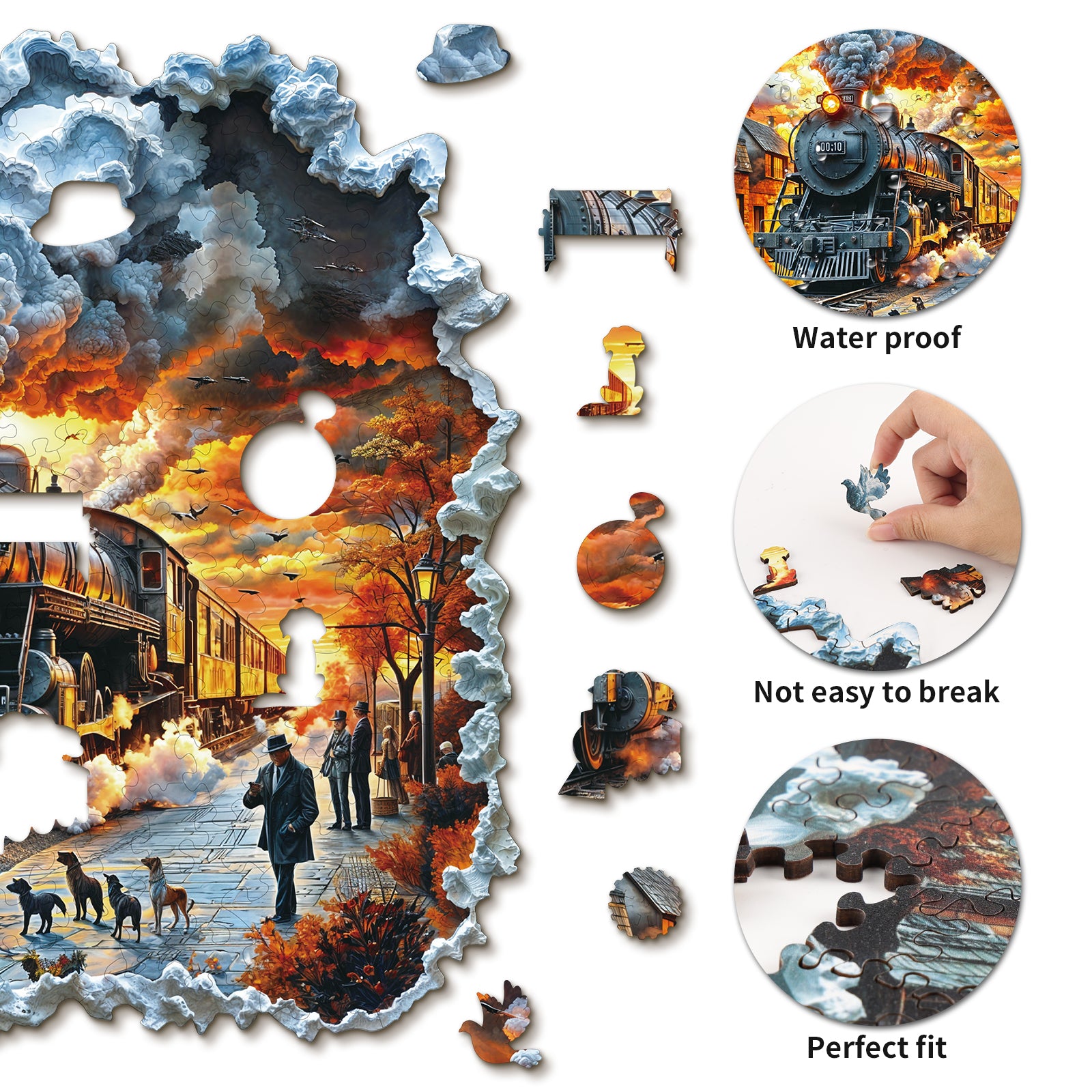 Whimsical Wooden Jigsaw Puzzle-  Retro Steam Train Secondary image