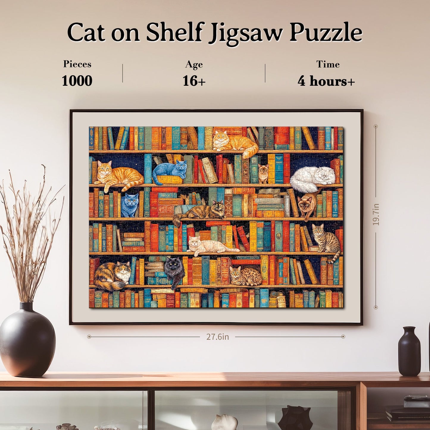 Cat on Shelf 1000-Piece Cardboard Jigsaw Puzzle