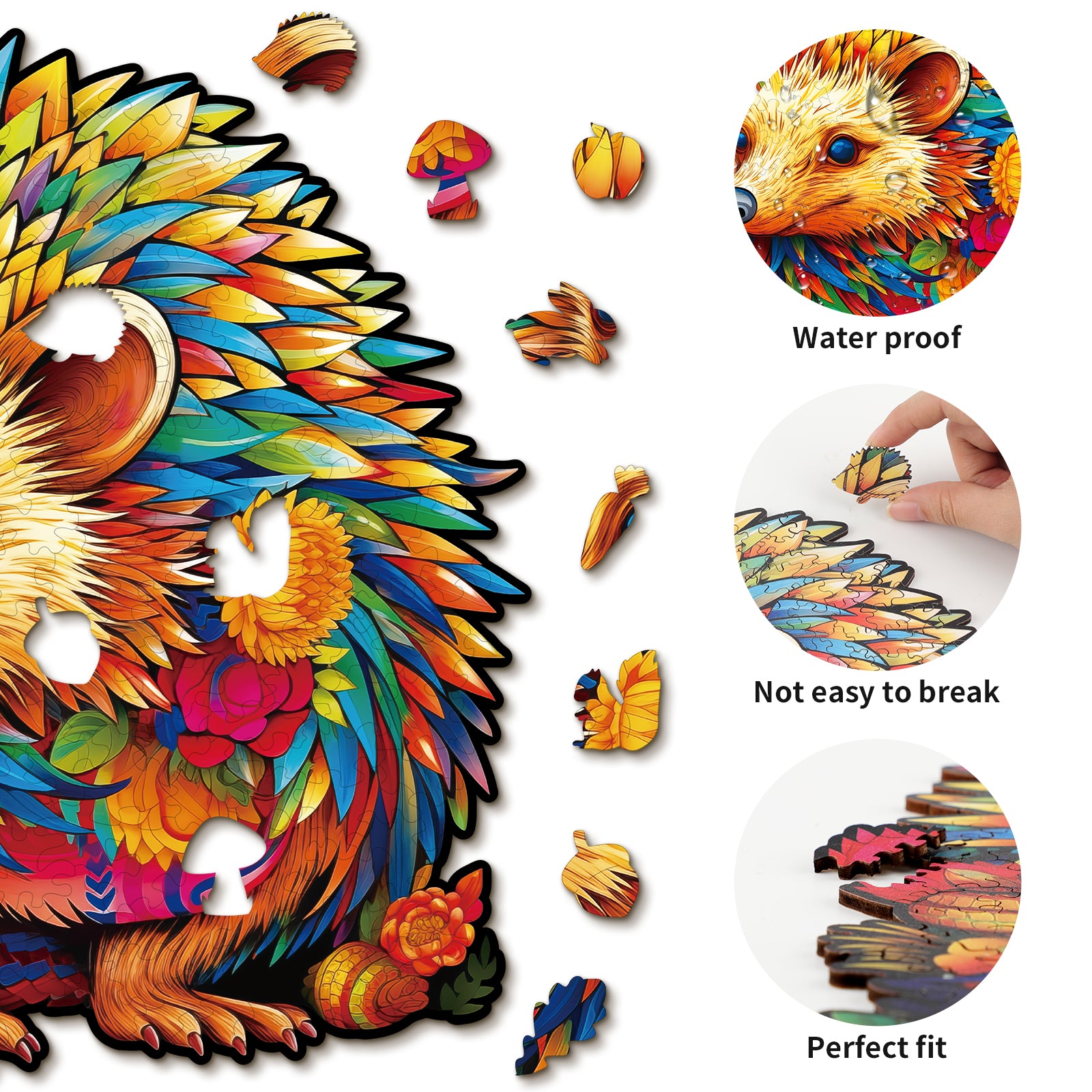 Whimsical Wooden Jigsaw Puzzle- Smart Hedgehog Image secondaire du produit