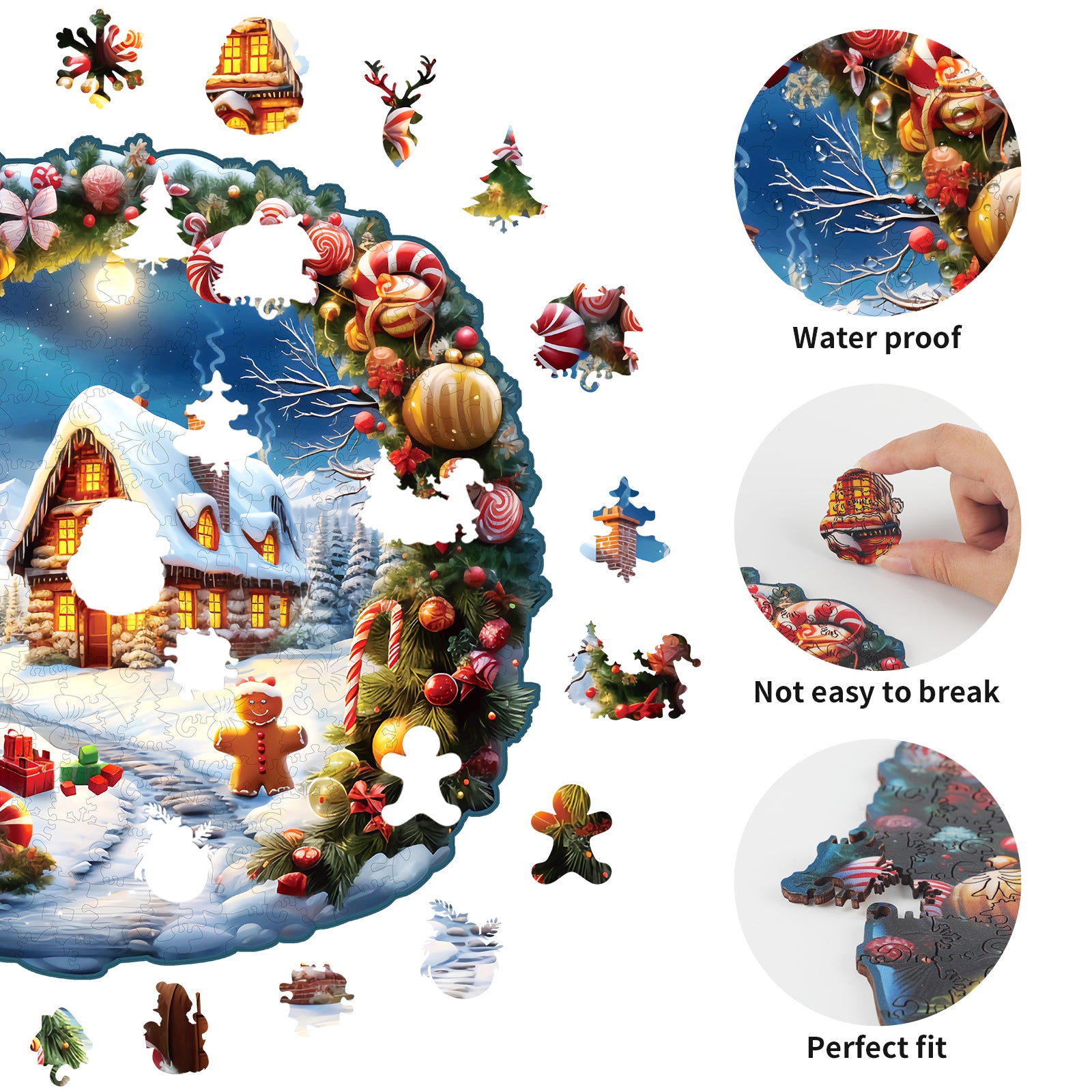 Whimsical Wooden Jigsaw Puzzle- Christmas House Secondary image
