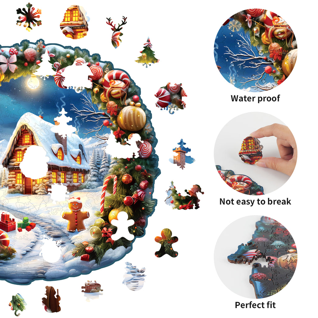 Whimsical Wooden Jigsaw Puzzle- Christmas House