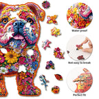 Whimsical Wooden Jigsaw Puzzle- Flower Dog