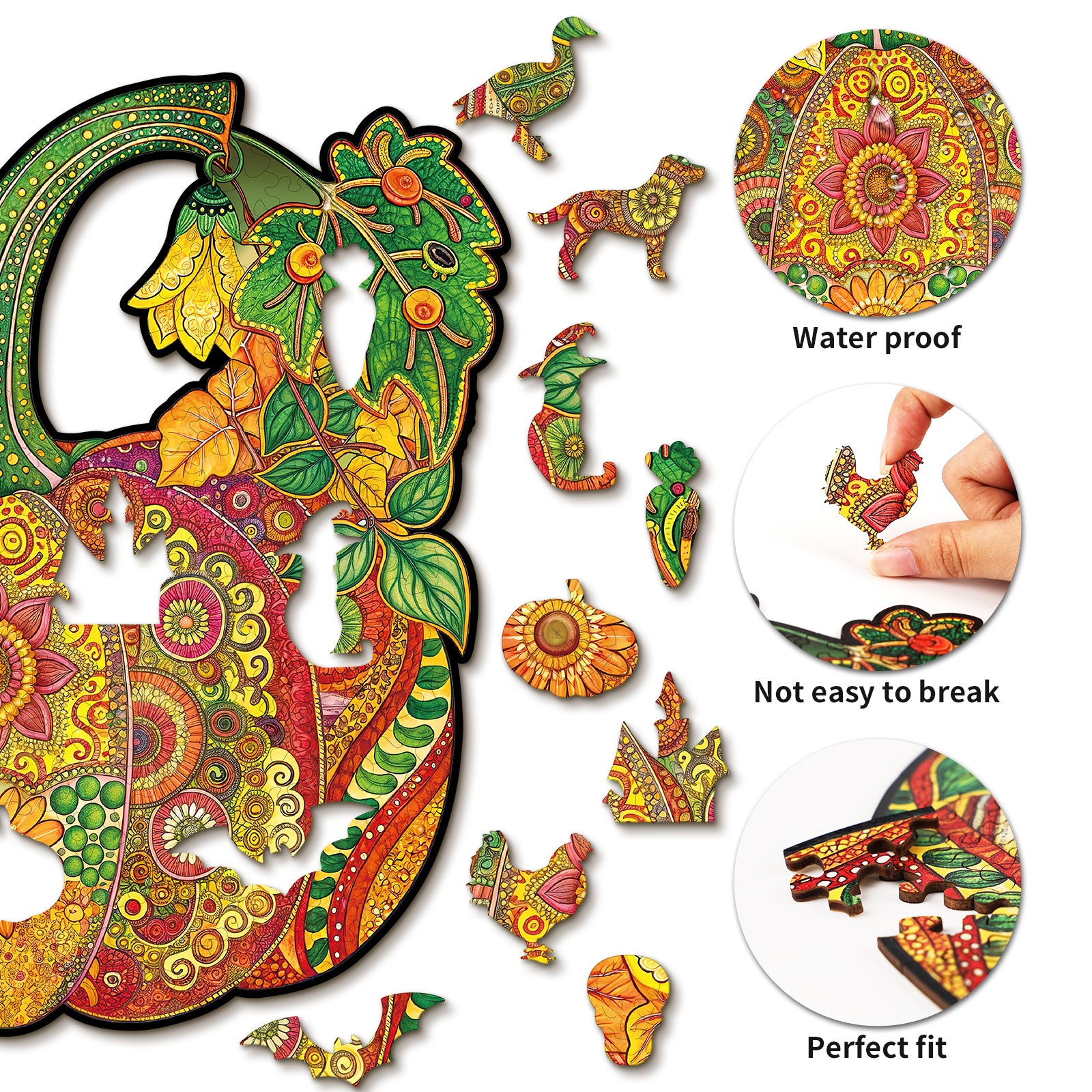 Whimsical Wooden Jigsaw Puzzle-  Mandala Pumpkin Secondary image