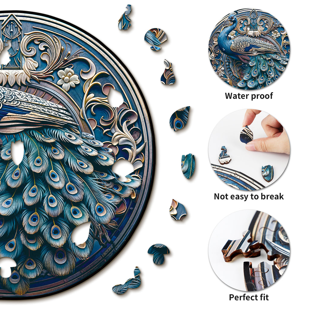 Whimsical Wooden Jigsaw Puzzle- Retro Beautiful Peacock