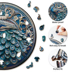 Whimsical Wooden Jigsaw Puzzle- Retro Beautiful Peacock