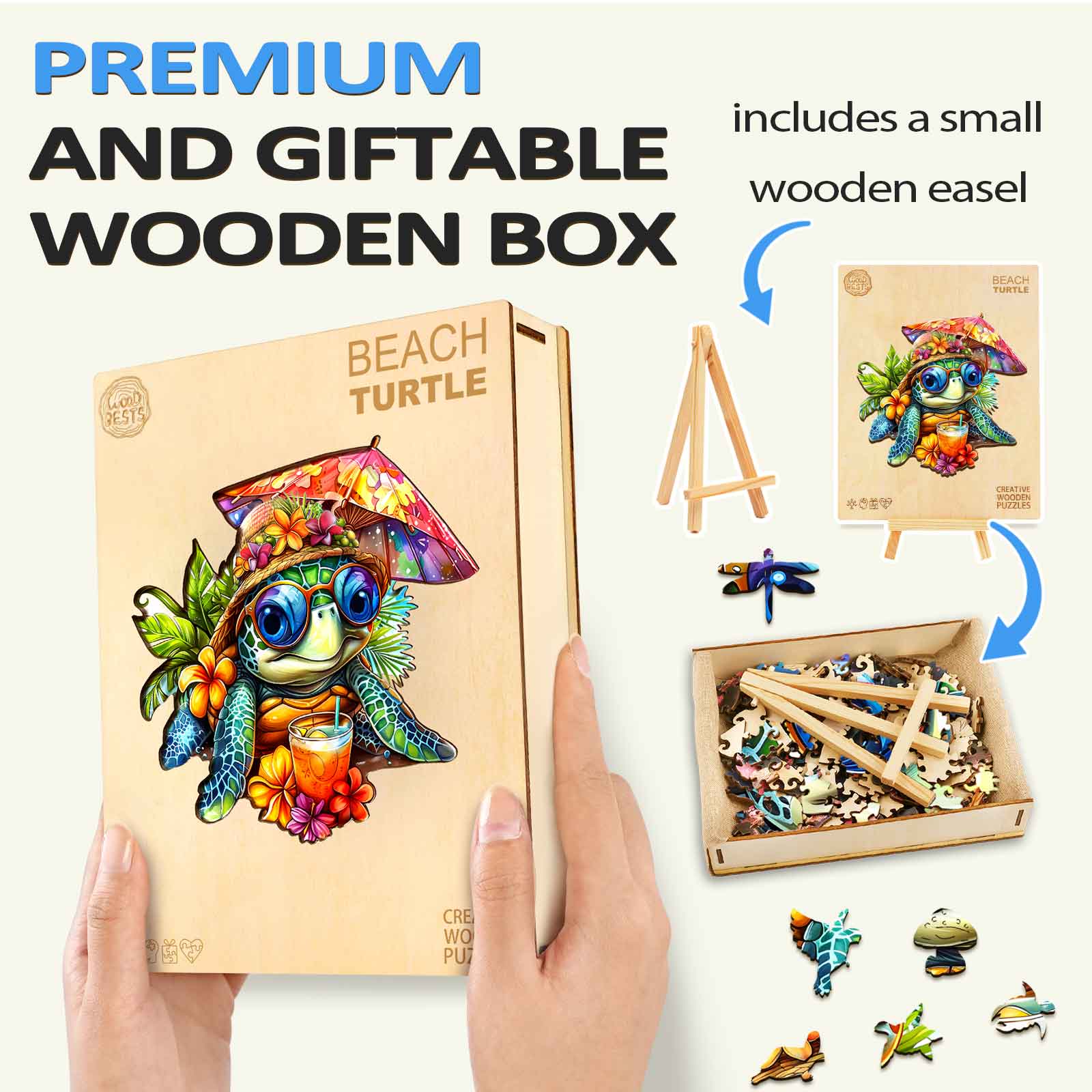 Whimsical Wooden Jigsaw Puzzle-  beach turtle