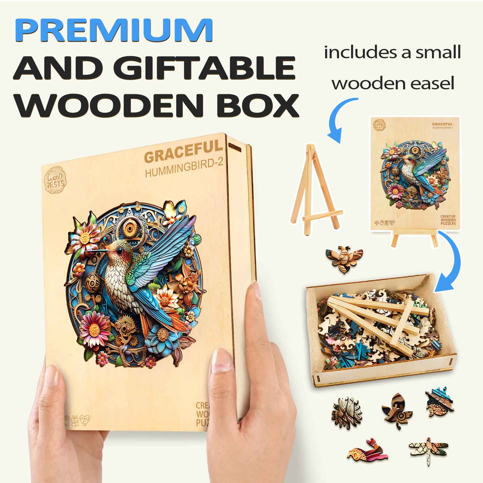 Whimsical Wooden Jigsaw Puzzle- Graceful hummingbird-2