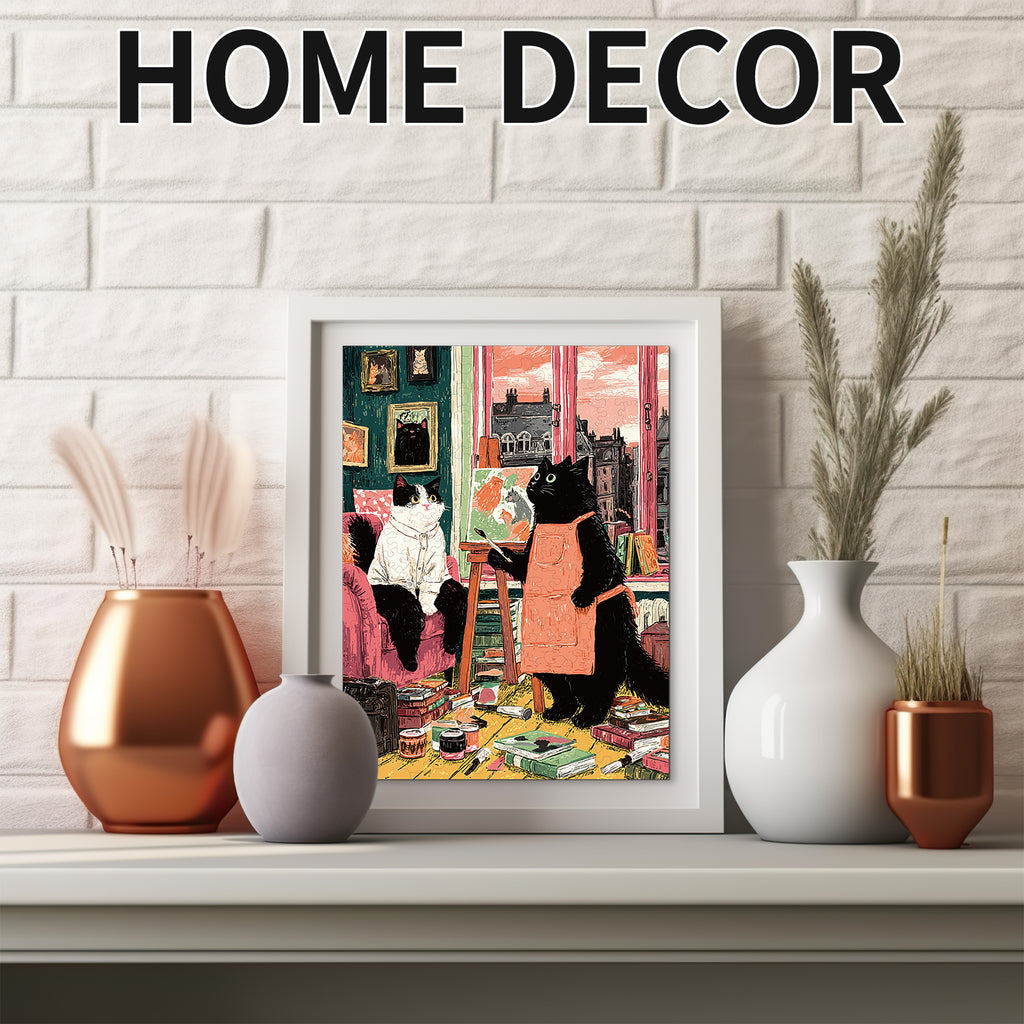 Whimsical Wooden Jigsaw Puzzle - Painter¡¯s Cat Corner - pickApuzzle