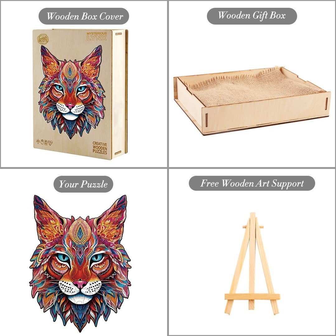 Whimsical Wooden Jigsaw Puzzle - MYSTERIOUS LYNX - pickApuzzle