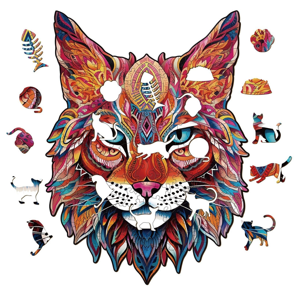 Whimsical Wooden Jigsaw Puzzle - MYSTERIOUS LYNX - pickApuzzle