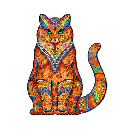 Whimsical Wooden Jigsaw Puzzle - TACTFUL CAT - pickApuzzle