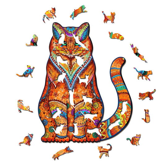 Engaging Wooden Jigsaw Puzzle - TACTFUL CAT - pickApuzzle