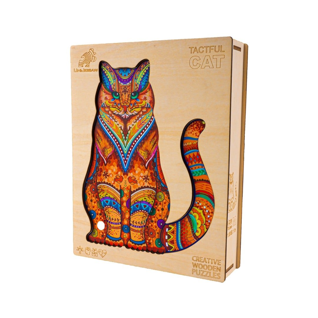 Whimsical Wooden Jigsaw Puzzle - TACTFUL CAT - pickApuzzle