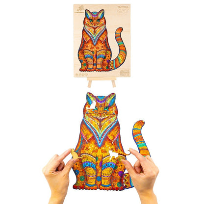 Whimsical Wooden Jigsaw Puzzle - TACTFUL CAT - pickApuzzle