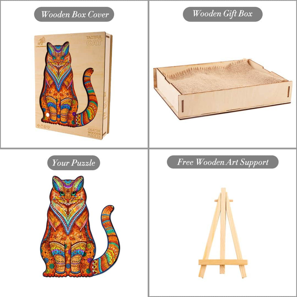 Whimsical Wooden Jigsaw Puzzle - TACTFUL CAT - pickApuzzle