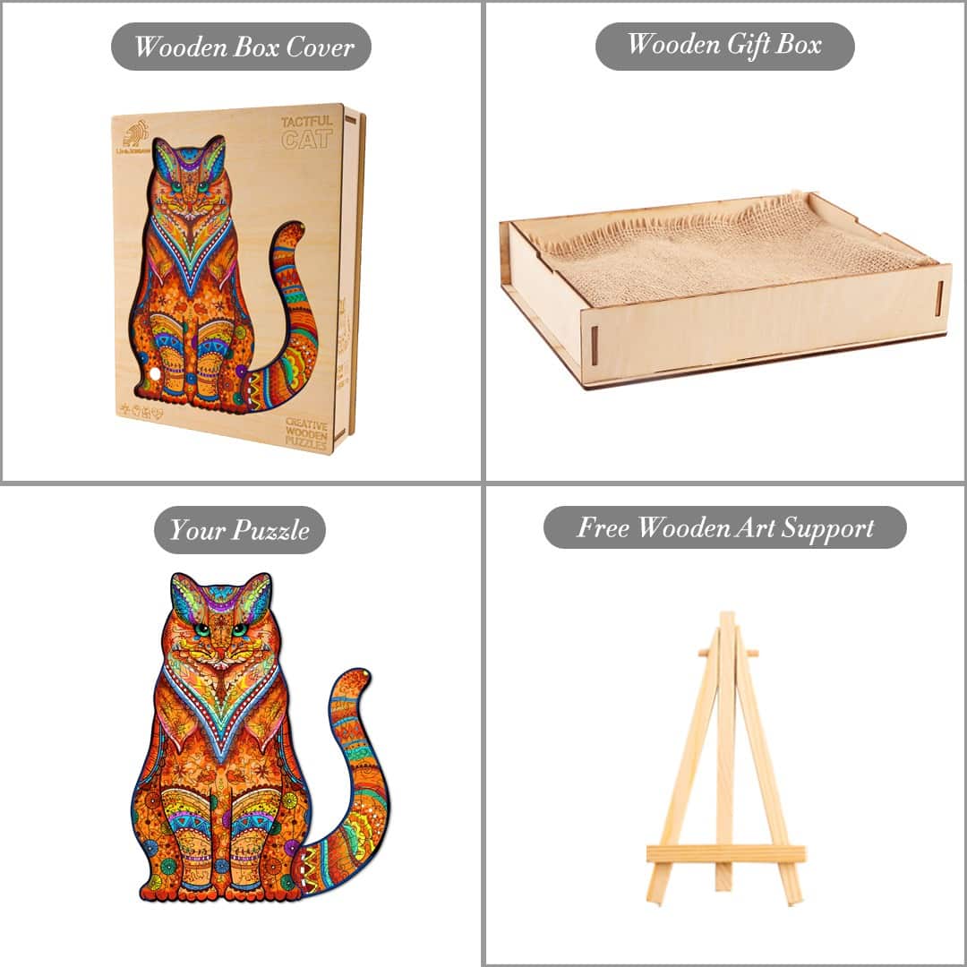 Whimsical Wooden Jigsaw Puzzle - TACTFUL CAT - pickApuzzle