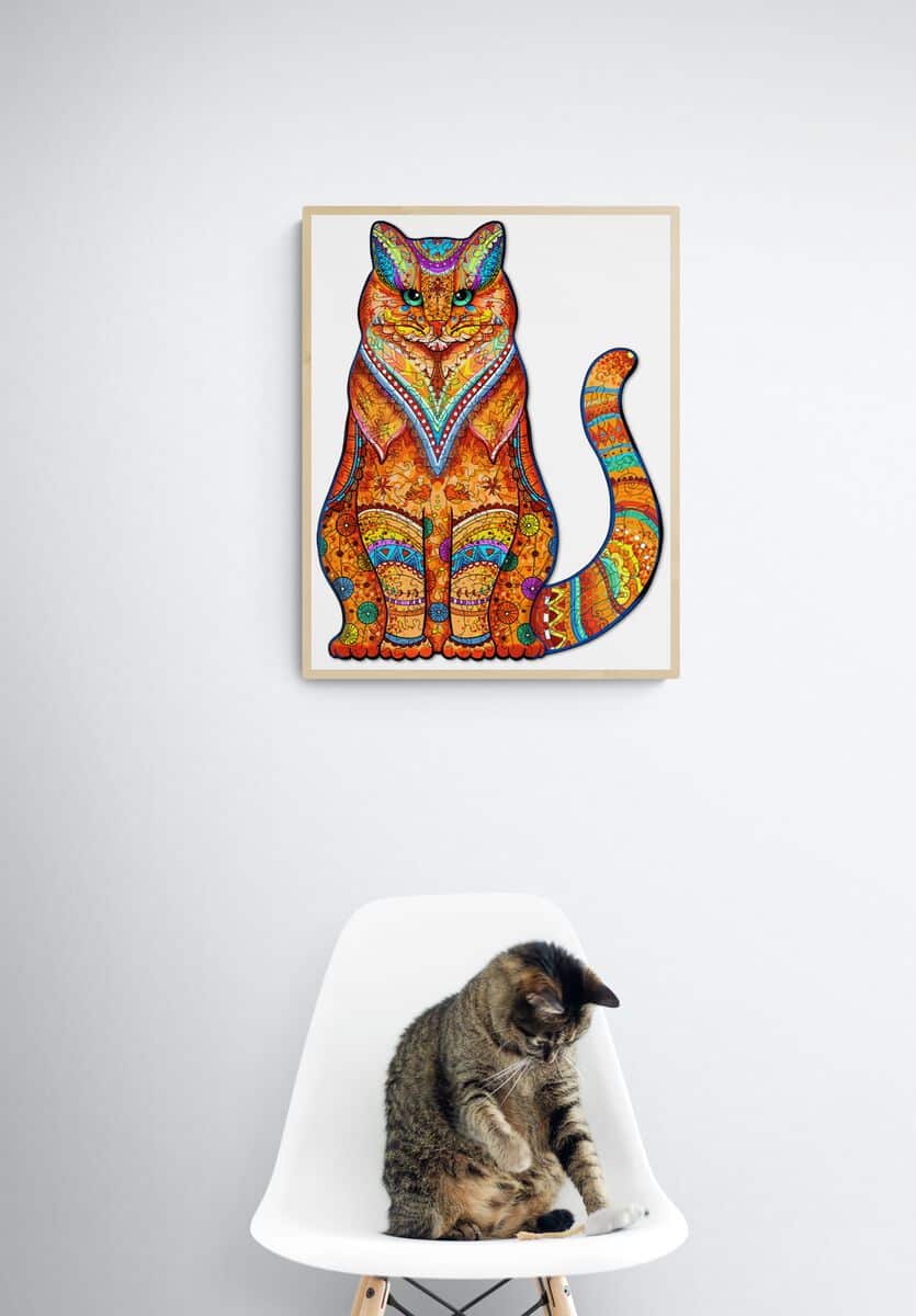 Whimsical Wooden Jigsaw Puzzle - TACTFUL CAT - pickApuzzle