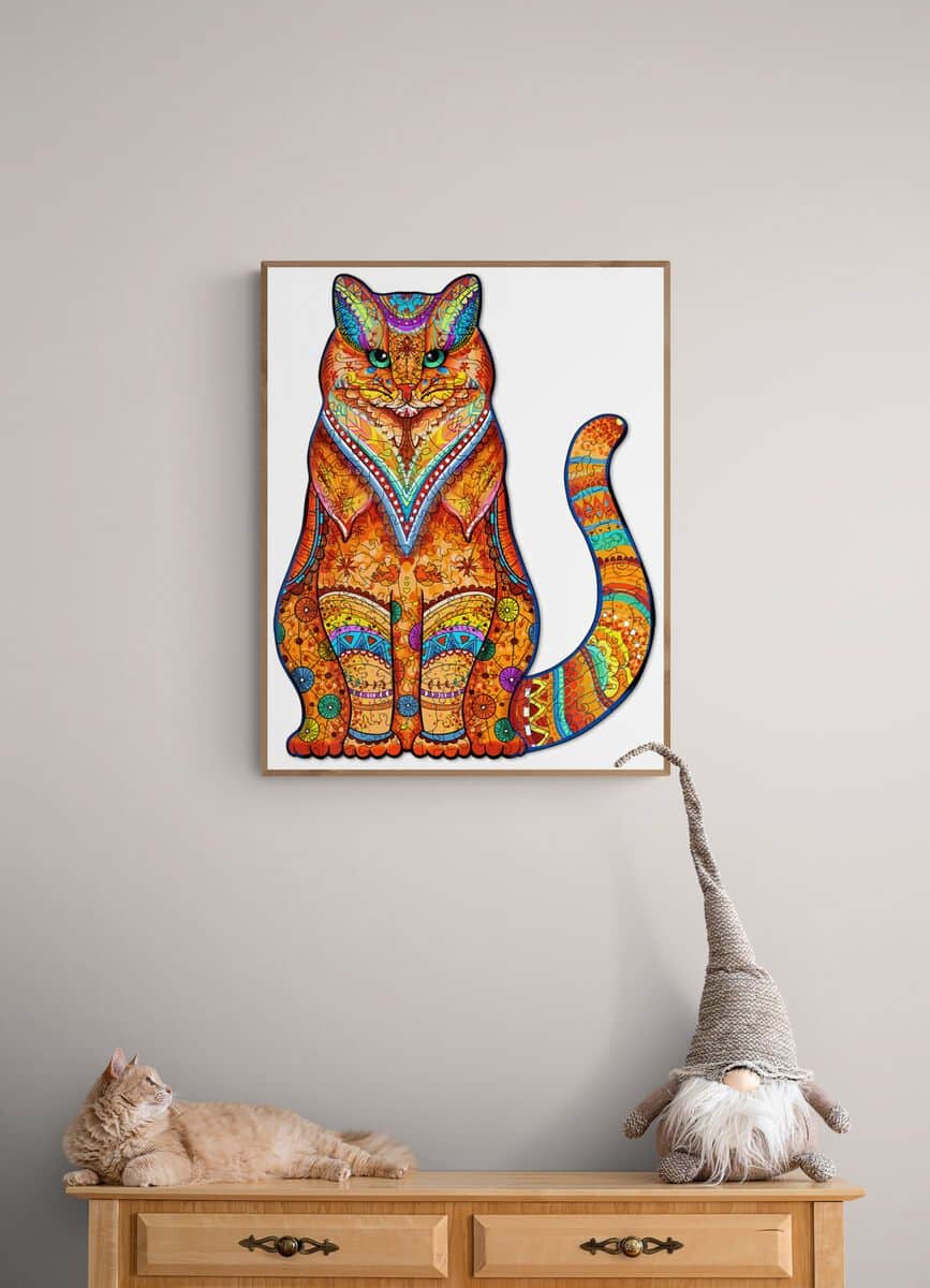 Whimsical Wooden Jigsaw Puzzle - TACTFUL CAT - pickApuzzle