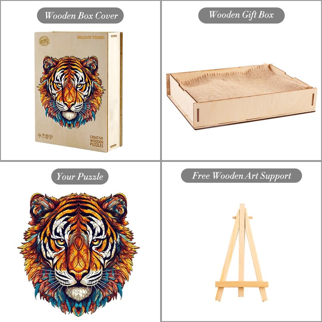 Whimsical Wooden Jigsaw Puzzle - Brave Tiger - pickApuzzle