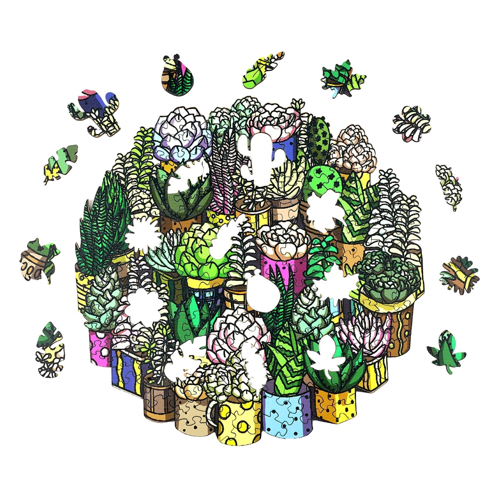 Whimsical Wooden Jigsaw Puzzle - SUCCULENT PLANT - pickApuzzle