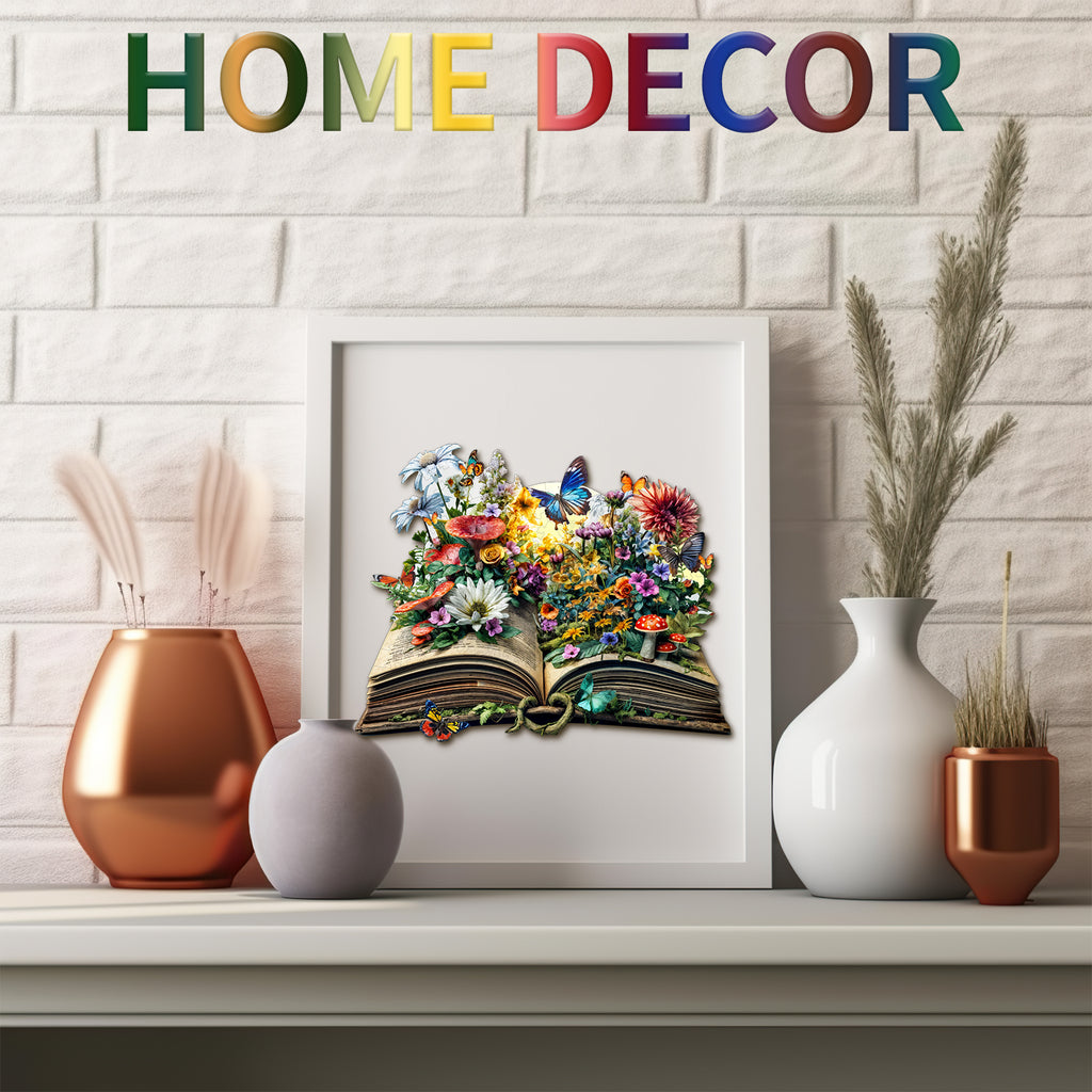 Puzzle en bois fantaisie - Fleurs sur le livre