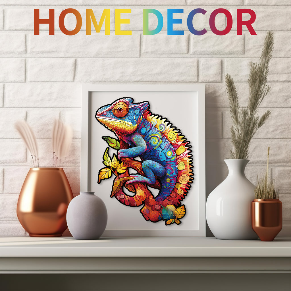 Whimsical Wooden Jigsaw Puzzle- Colorful Chameleon