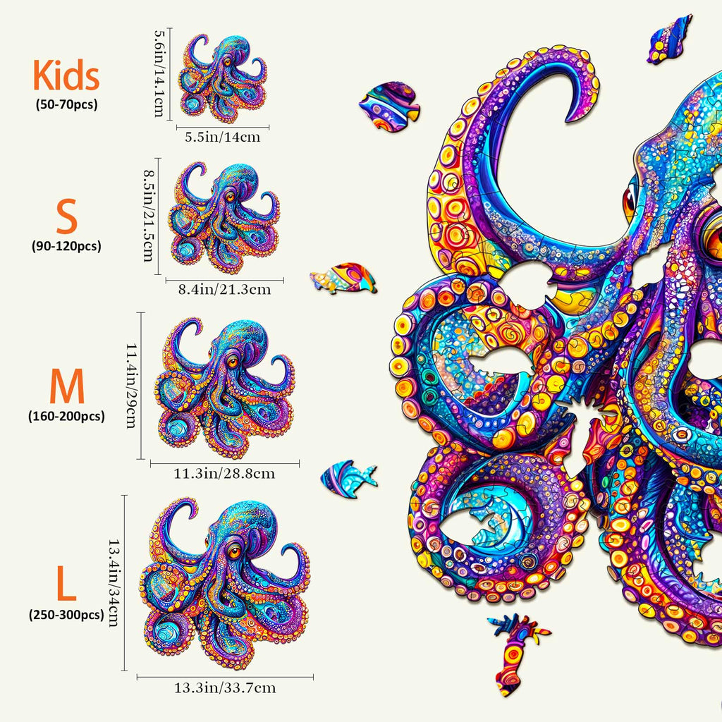 Whimsical Wooden Jigsaw Puzzle- Colorful Octopus