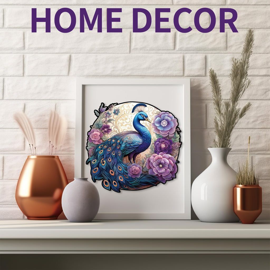 Whimsical Wooden Jigsaw Puzzle- Beautiful Peacock