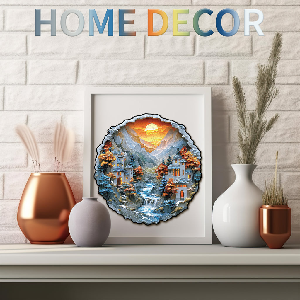 Whimsical Wooden Jigsaw Puzzle- Mountain Stream Cottage