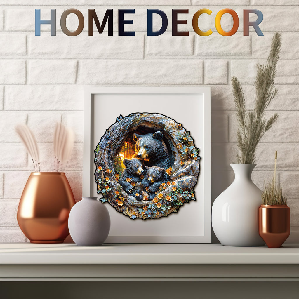 Whimsical Wooden Jigsaw Puzzle-  Hugging Bear and Cub