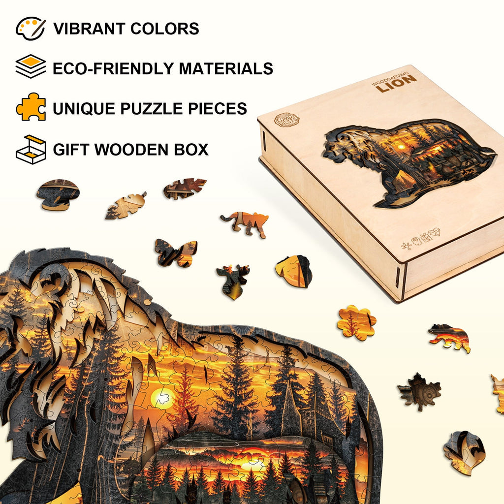 Whimsical Wooden Jigsaw Puzzle-Woodcarving lion