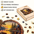 Ausgefallenes Holz-Puzzle – Sonnenuntergang am See