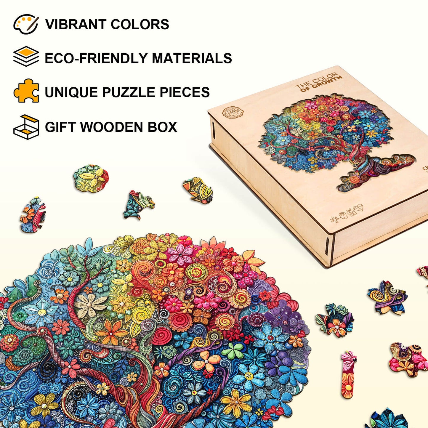 Verspieltes Holzpuzzle – die Farbe des Wachstums