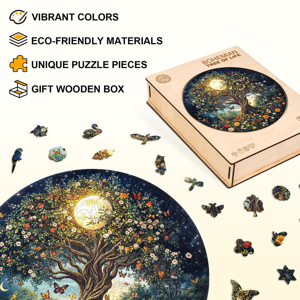 Verträumtes Holzpuzzle – Baum des Lebens im Bohème-Stil