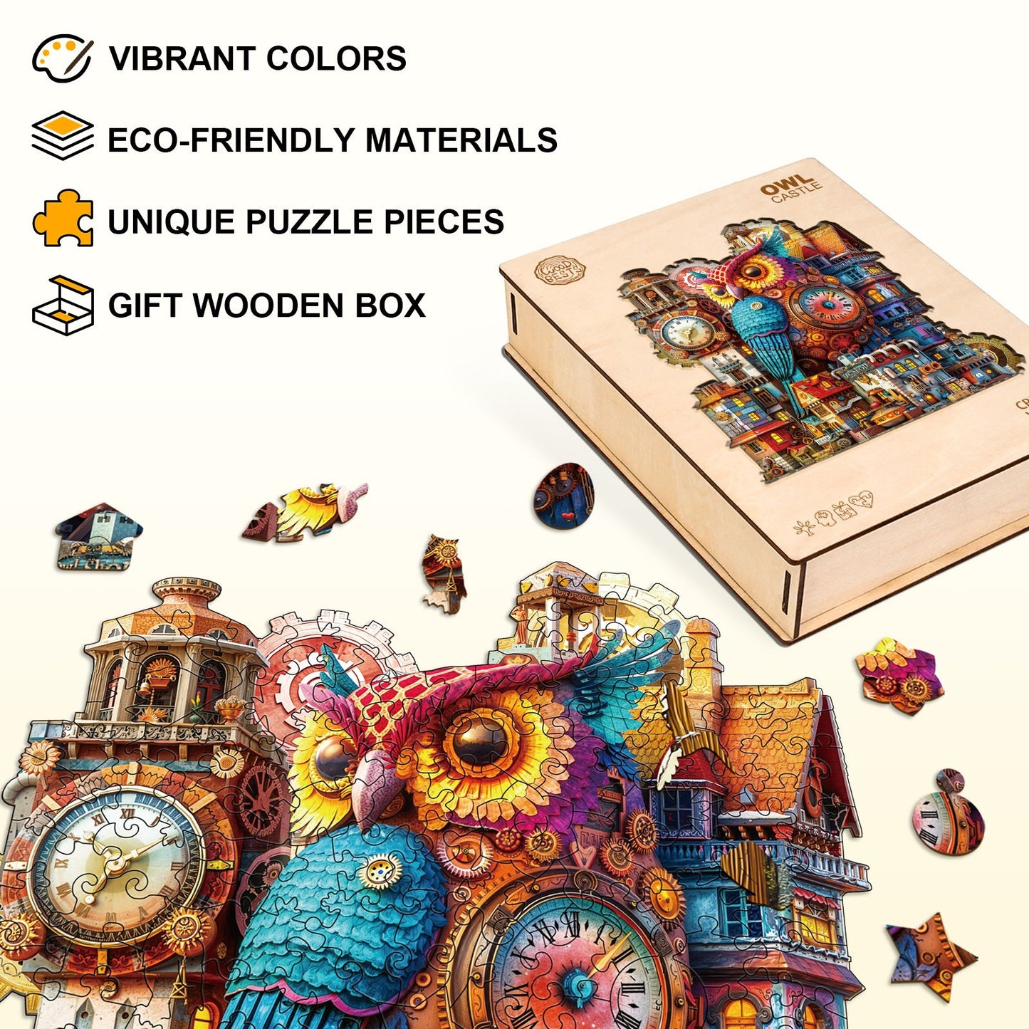 Launiges Holzpuzzle – Eulenschloss