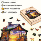 Casse-tête en bois fantaisiste - Le chalet du coucher de soleil