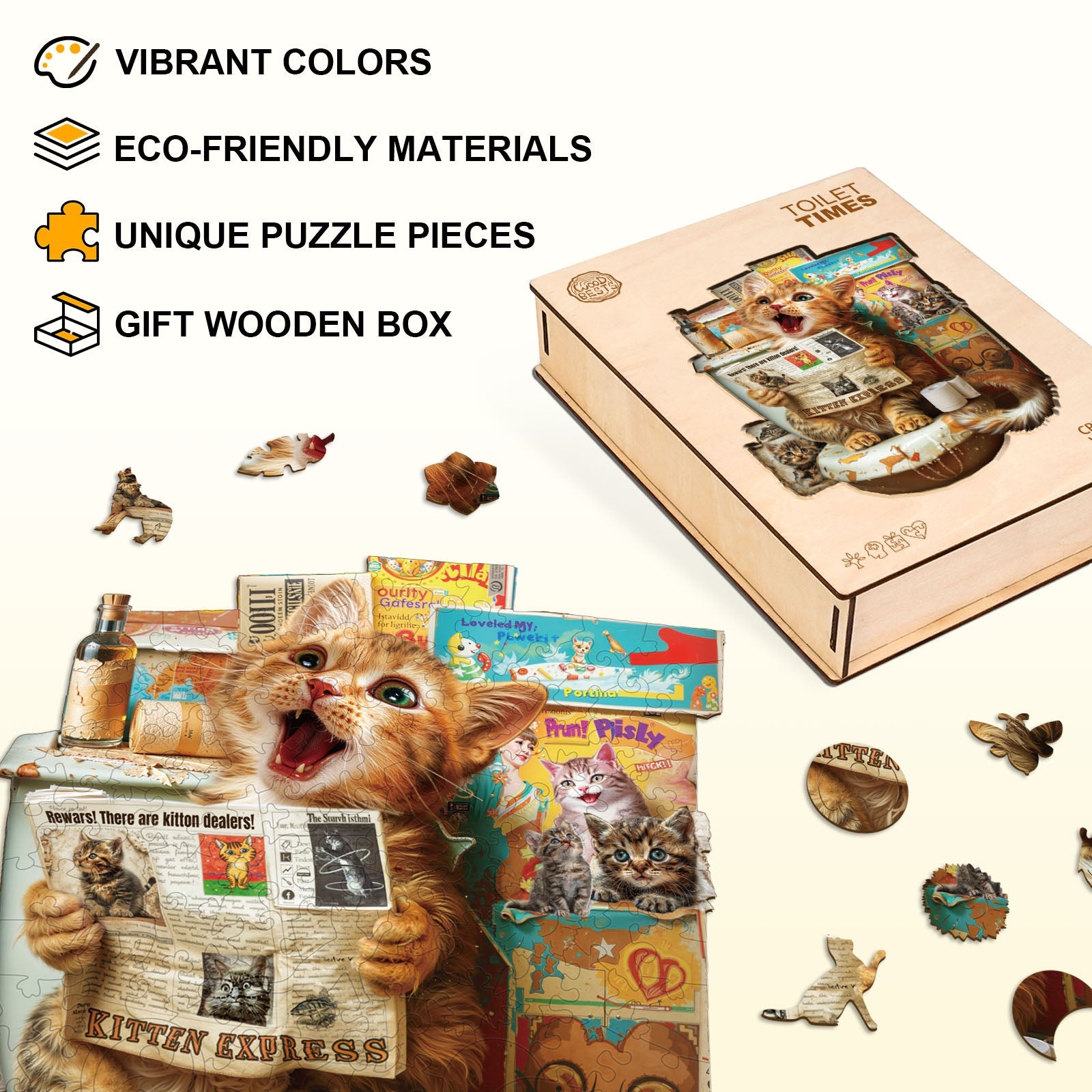 Whimsical Wooden Jigsaw Puzzle- Toilet Times