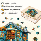 Whimsical Wooden Jigsaw Puzzle- Cat's Bookstore