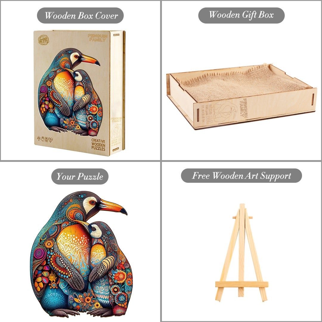 Whimsical Wooden Jigsaw Puzzle - PENGUIN FAMILY - pickApuzzle