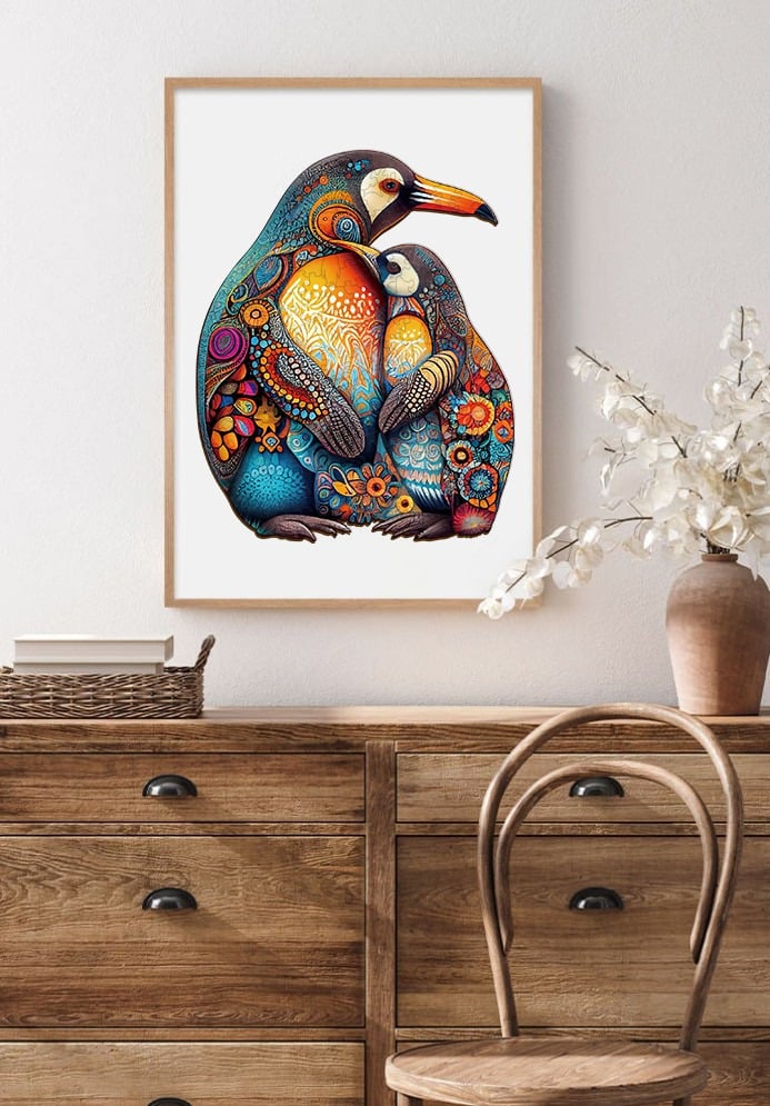 Whimsical Wooden Jigsaw Puzzle - PENGUIN FAMILY - pickApuzzle