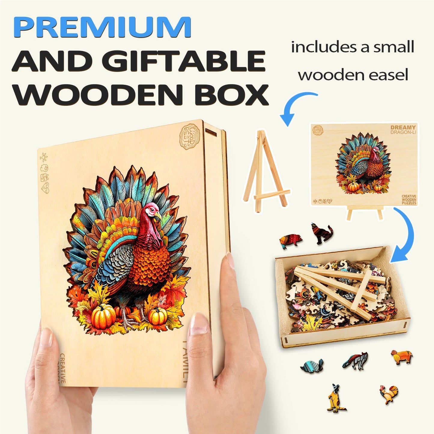 Verspieltes Holzpuzzle – Bunter Truthahn