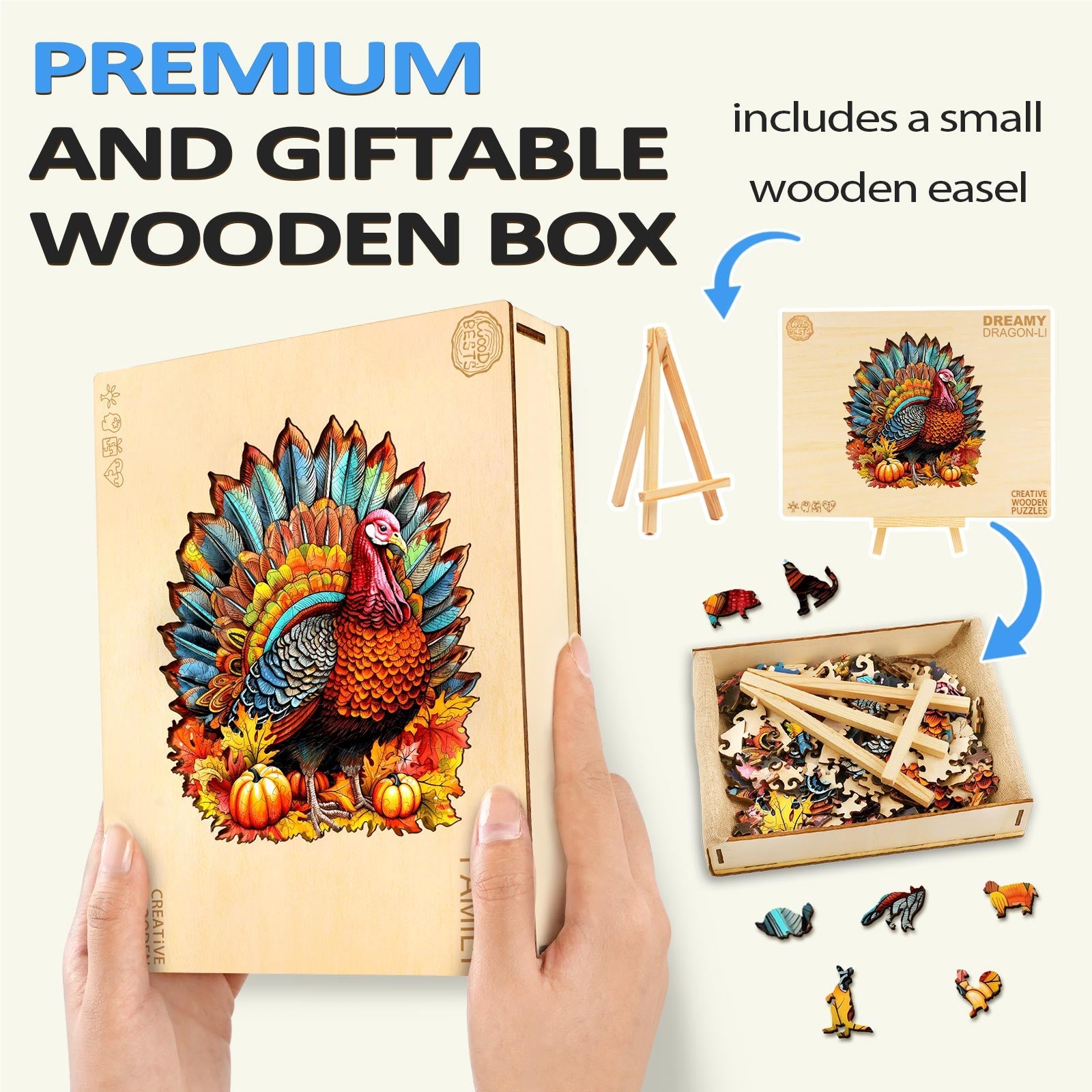 Verspieltes Holzpuzzle – Bunter Truthahn