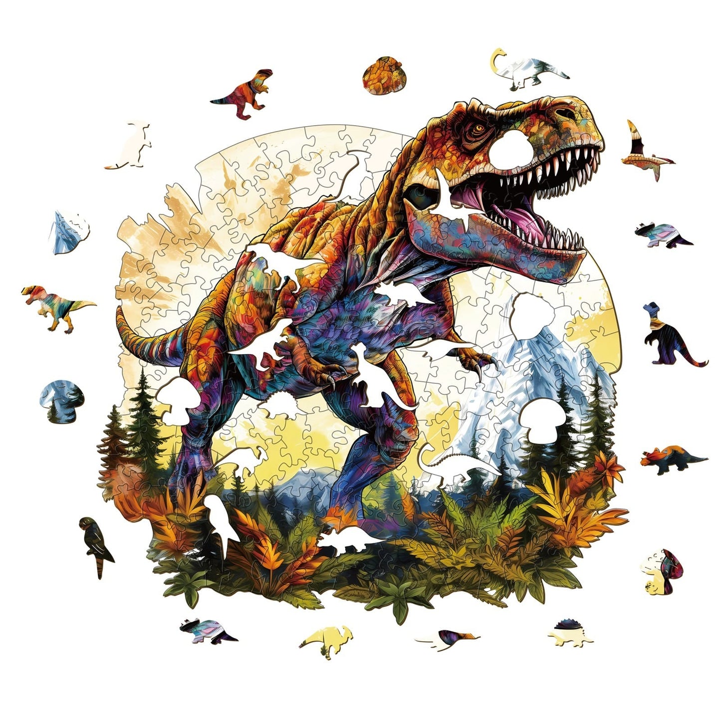 Whimsical Wooden Jigsaw Puzzle - T - rex - pickApuzzle
