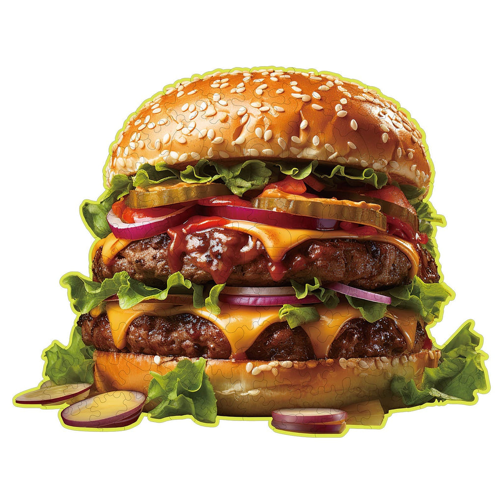 Whimsical Wooden Jigsaw Puzzle - Hamburger - pickApuzzle