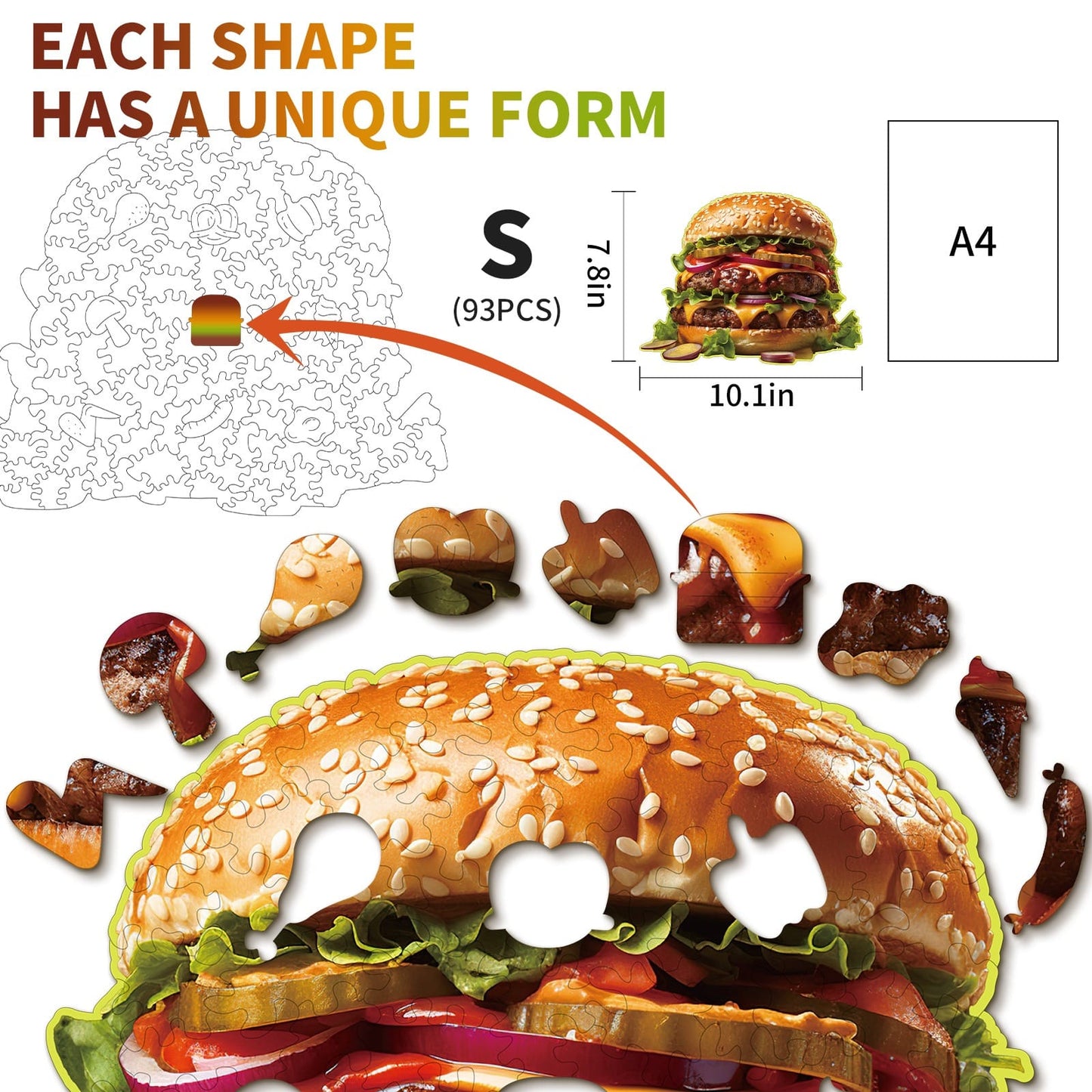 Whimsical Wooden Jigsaw Puzzle - Hamburger - pickApuzzle